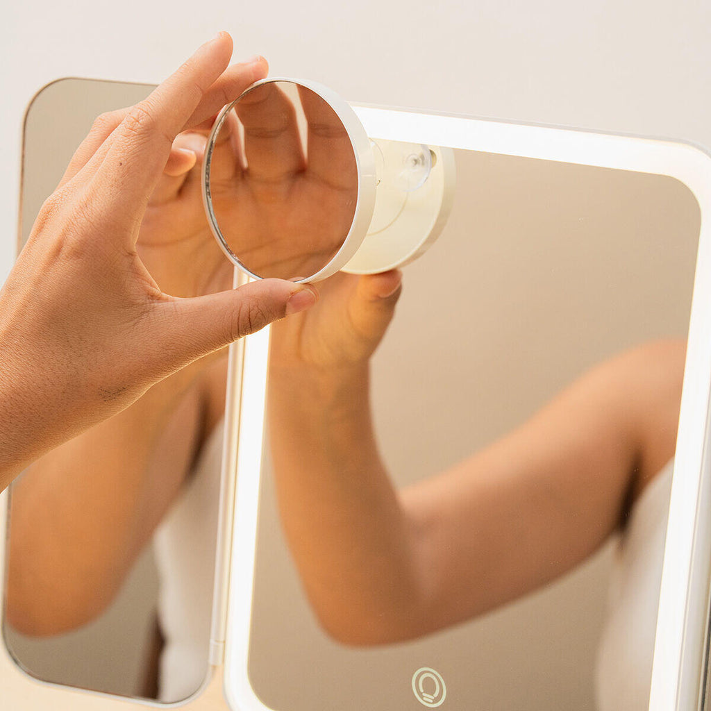 Espelho de Maquilhagem LED Tríptico Recarregável